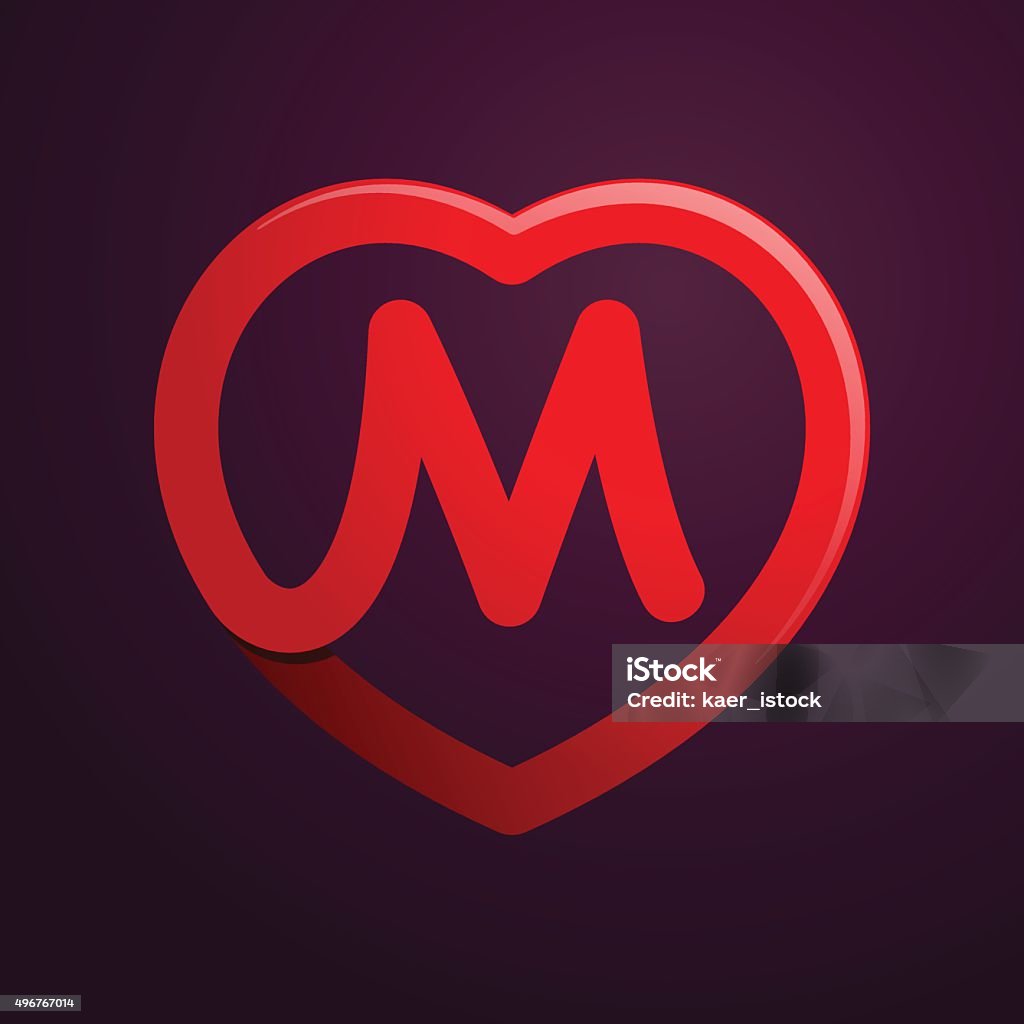 M Letter With Red Heart Stock Illustration - Download Image Now ...