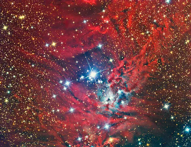 NGC 2264 Christmas Tree Cluster and Nebula imaged with a telescope and a scientific CCD camera