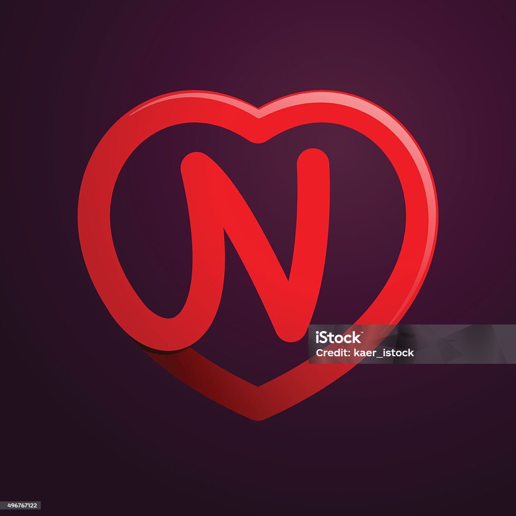 N Letter With Red Heart Stock Illustration - Download Image Now ...