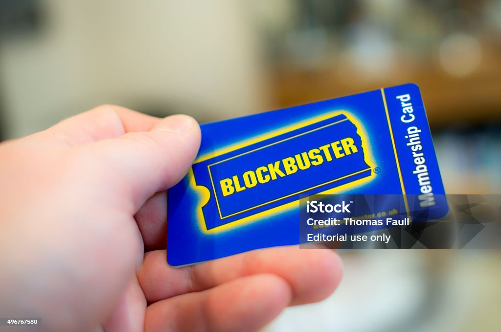 Blockbuster Card Poole, UK - November 12, 2015: A memerbship card from the now defunct "Blockbuster" video rental company.  Video Store Stock Photo