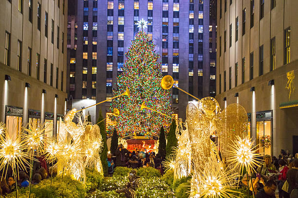 Tree Lights Rockefeller Center stock photo