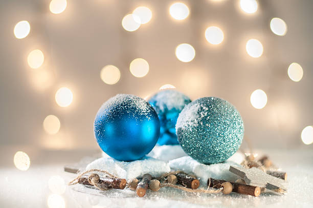 istock Christmas decoration with blue glass balls 496771424