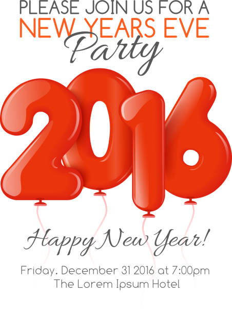 istock Invitation to New Year party with red balloons 496772358