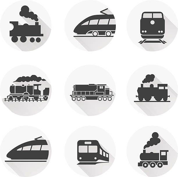 왕복 기차 아이콘크기 흰색 배경. 벡터 일러스트 - train steam train vector silhouette stock illustrations