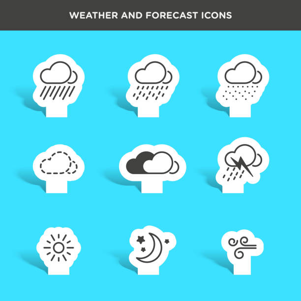 illustrazioni stock, clip art, cartoni animati e icone di tendenza di grafica vettoriale di set di icone di clima e previsioni - plan c