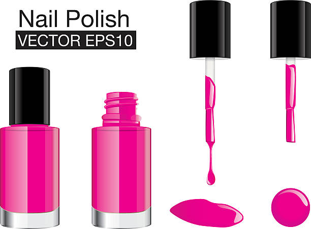 핑크 매니큐어 벡터 설정 - nail polish isolated cosmetics bottle stock illustrations