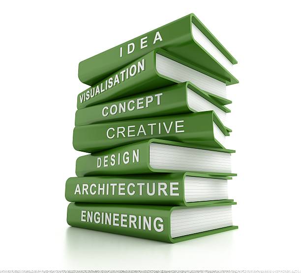 istock Design related green books on white. 496776566