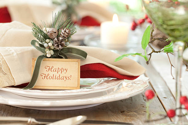 Holiday Dining Table with Place Card and Happy Holidays