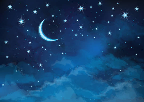 Vector night sky background stars and moon. vector art illustration