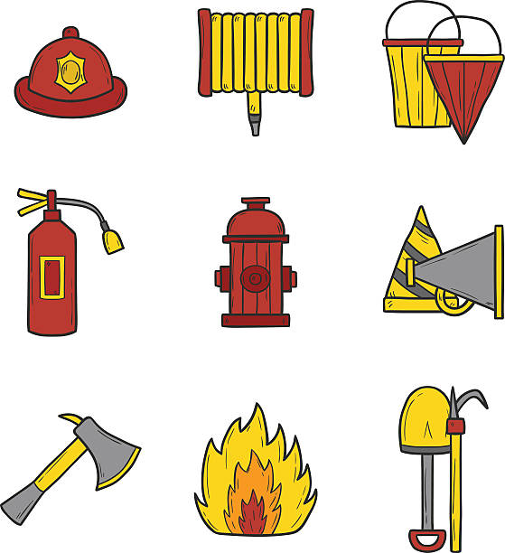 набор мультяшный рисованные firefightering объектов - boxing glove flash stock illustrations