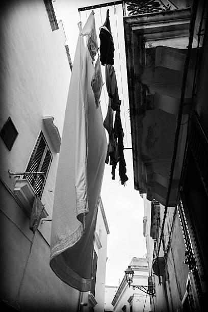 istock Balcony with clothes hanging. Black and white 496794267