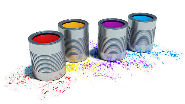 istock buckets of paint and spray on white background 496794981