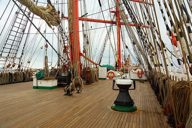beautiful view of the deck of a sailing ship
