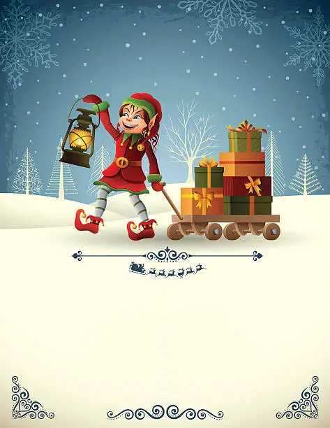 Vector illustration of Christmas Design with Santas Elf