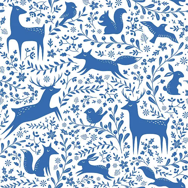 Vector illustration of Blue Christmas forest pattern