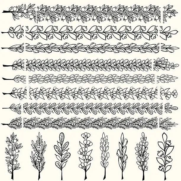 Vector illustration of Hand drawn floral pattern borders and floral brush templates