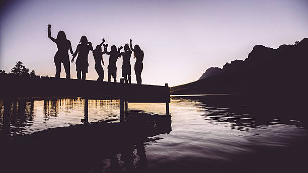 Lake party in sunset