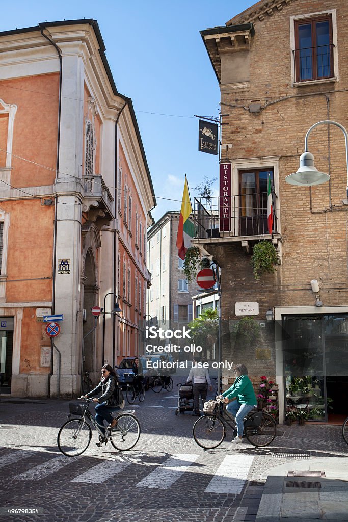 Mentana Street. Ravenna, Italy Ravenna, Italy - October 12, 2015: People on the street in Via Mentana in the historic city centre of Ravenna, Italy. Ravenna is the capital city of the Province of Ravenna, in the Emilia-Romagna region of Italy and the Italian Capital of Culture 2015 Ravenna Stock Photo