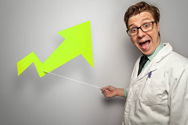 istock Scientist and Green Arrow on Grey – Paper Graphics series 496798623