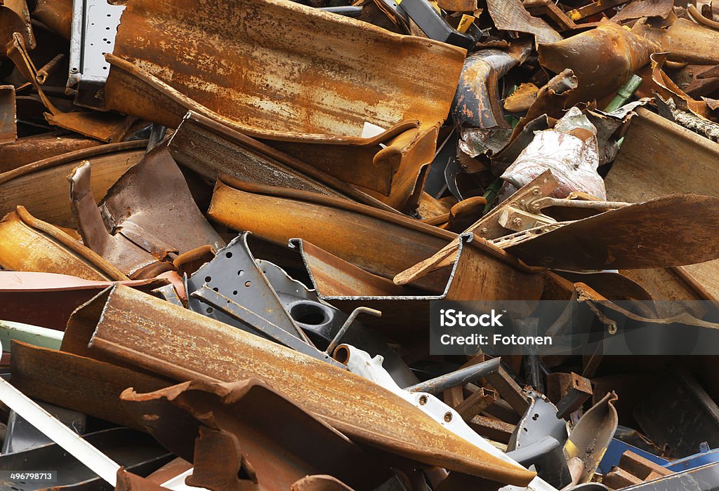 Rusty scrap metal Scrap metal recycling yard close up. Abstract Stock Photo