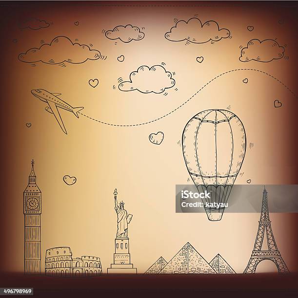 Travel And Tourism Background Stock Illustration - Download Image Now - Air Vehicle, Airplane, Architecture