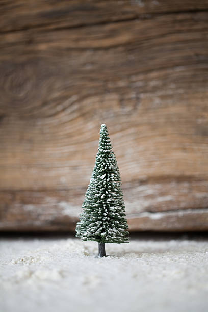 istock Christmas card - a miniature Christmas tree in the snow 496799502