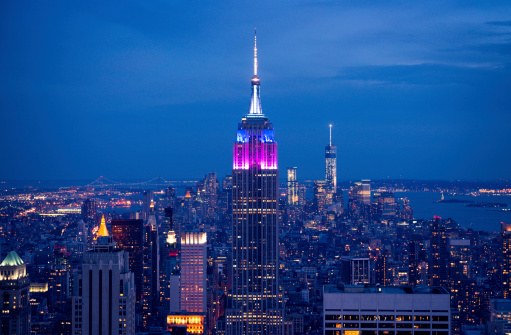 The Empire State Building, Manhattan, New York City at dusk time.
