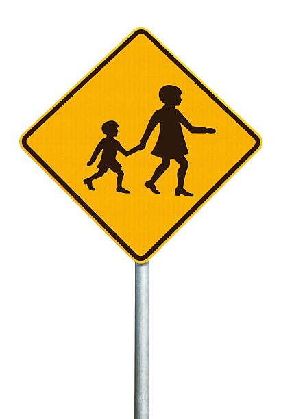 istock Children Crossing - Orange Diamond Warning Sign on White Background 496800059