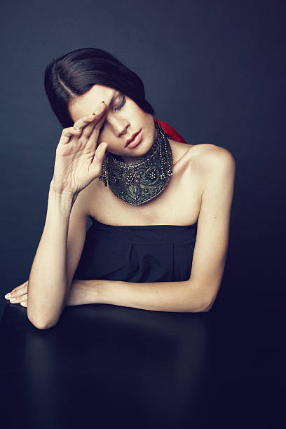 istock Woman in decorative silver necklace 496801058