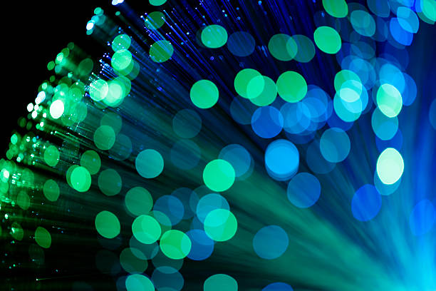 fibra ottica sfondo astratto verde blu ( - fiber optic technology abstract green foto e immagini stock