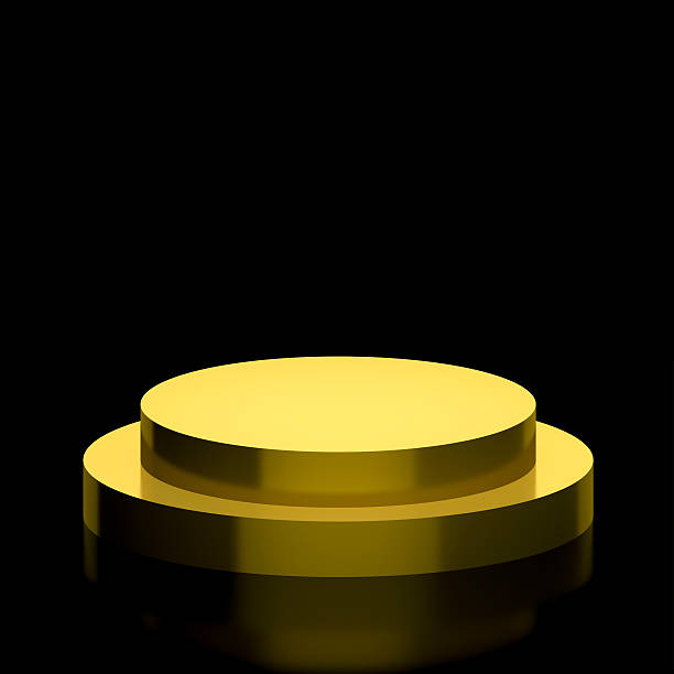 istock Golden podium on black background 496803324