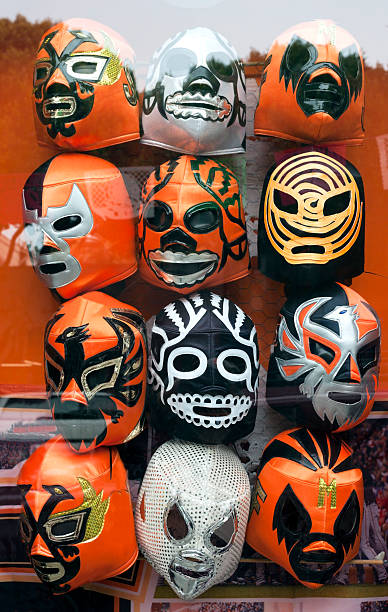 istock Orange and Black Lucha Libre Masks 496804254