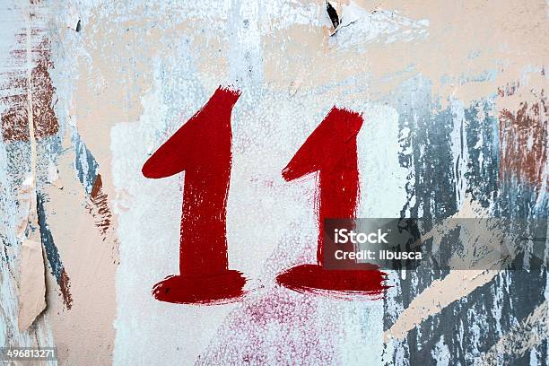 Grunge Graffiti Numbers On Wall Stock Photo - Download Image Now - Number 11, Graffiti, Architecture