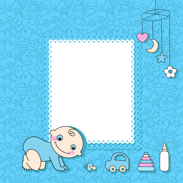 illustrations, cliparts, dessins animés et icônes de adorable garçon bébé carte d'annonce style dessin animé. - invitation announcement message diaper little boys