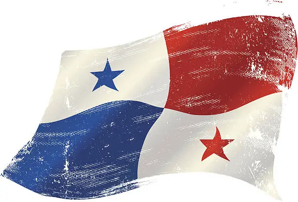 Vector illustration of waving Panama grunge flag