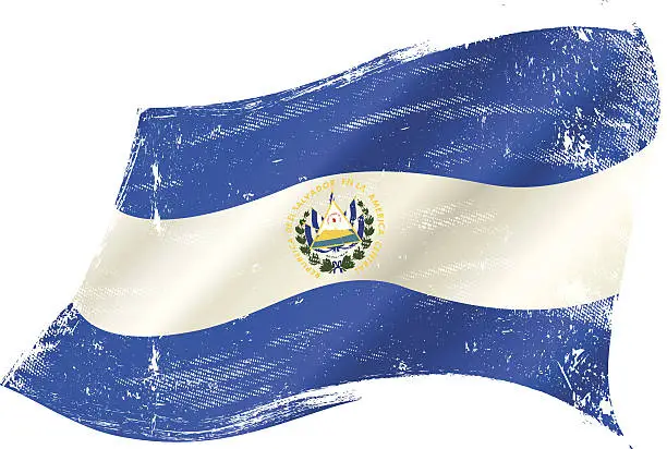 Vector illustration of waving Salvadoran grunge flag