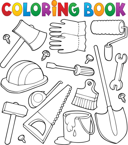 Coloring book tools theme 1 vector art illustration