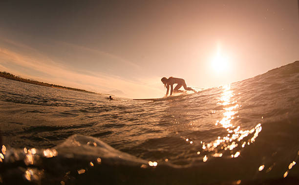 istock The girl with surf at sunrise 496814397