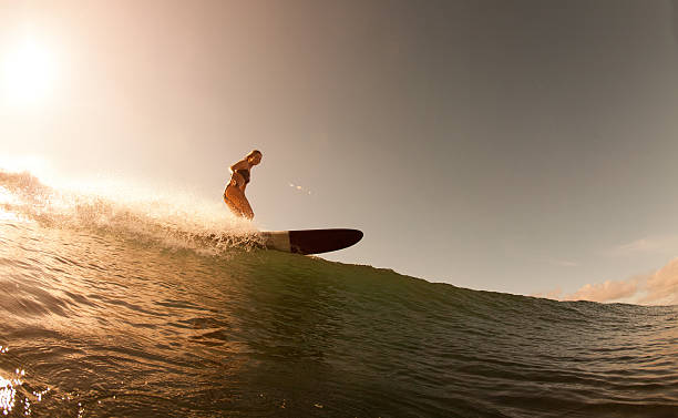istock The girl with surf at sunrise. 496814413