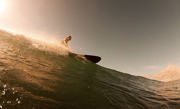 istock The girl with surf at sunrise 496814421