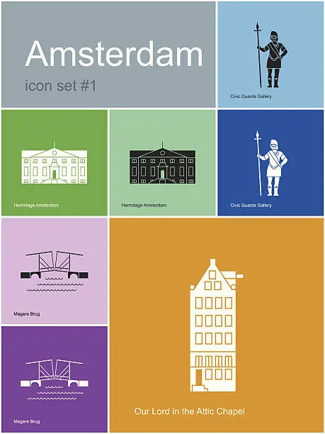 Vector illustration of Icons of Amsterdam