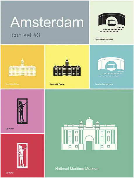 Vector illustration of Icons of Amsterdam