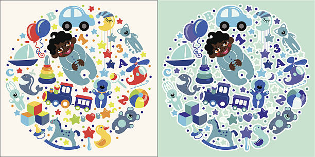 illustrations, cliparts, dessins animés et icônes de icônes de jouets de bébé boy.circle composition ensemble - geometric shape block cube backgrounds