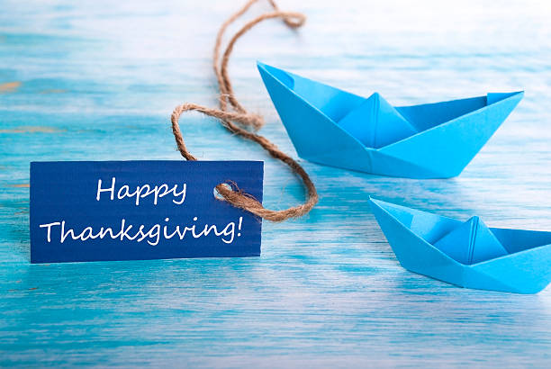istock Blue Tag with Happy Thanksgiving 496816623
