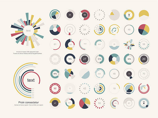 satz von infografik pie diagramme - tortengrafik stock-grafiken, -clipart, -cartoons und -symbole
