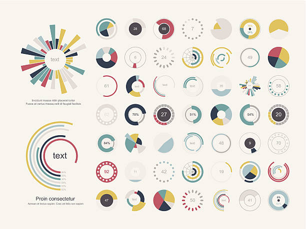 illustrazioni stock, clip art, cartoni animati e icone di tendenza di set di grafici a torta infografica - diagramma a settori