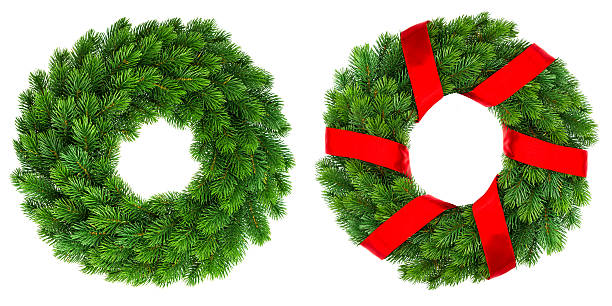 istock Christmas decoration evergreen wreath with red ribbon 496819658