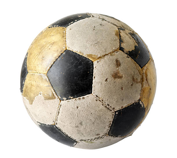 Old Soccer Ball Old soccer ball isolated on white. Clipping path included for easy change background. old football stock pictures, royalty-free photos & images