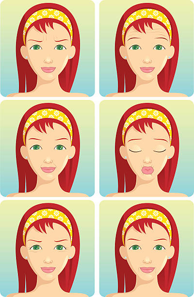 여성 얼굴 주름을 - beauty treatment scar human eye beauty stock illustrations