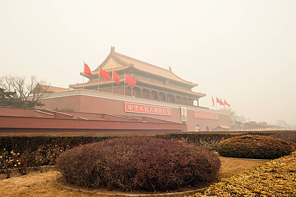 The haze hangs over Tiananmen tower